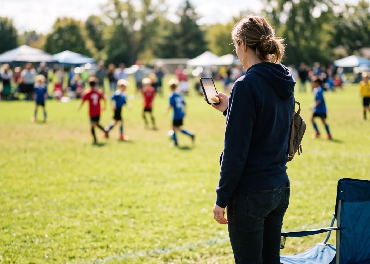 A parent on the sidelines starting a fundraiser from her phone