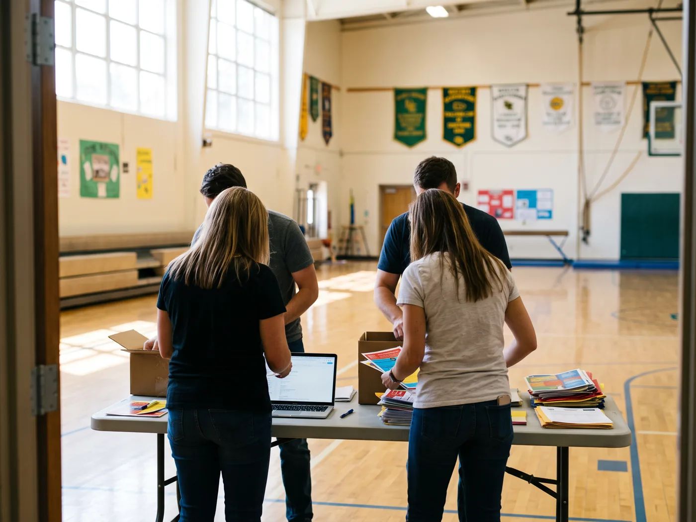 School volunteers preparing a fundraiser