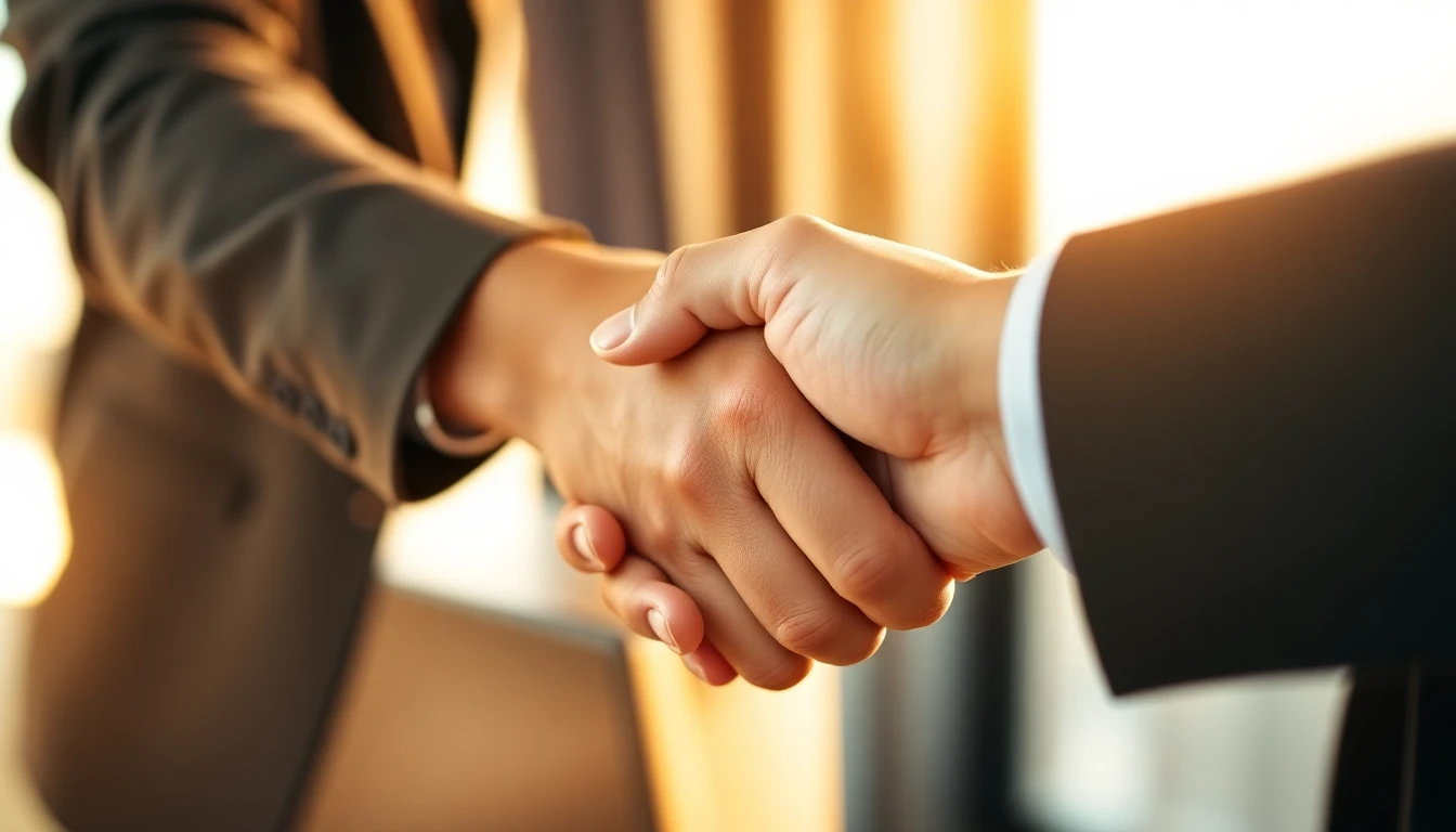 Partnership handshake with coffee